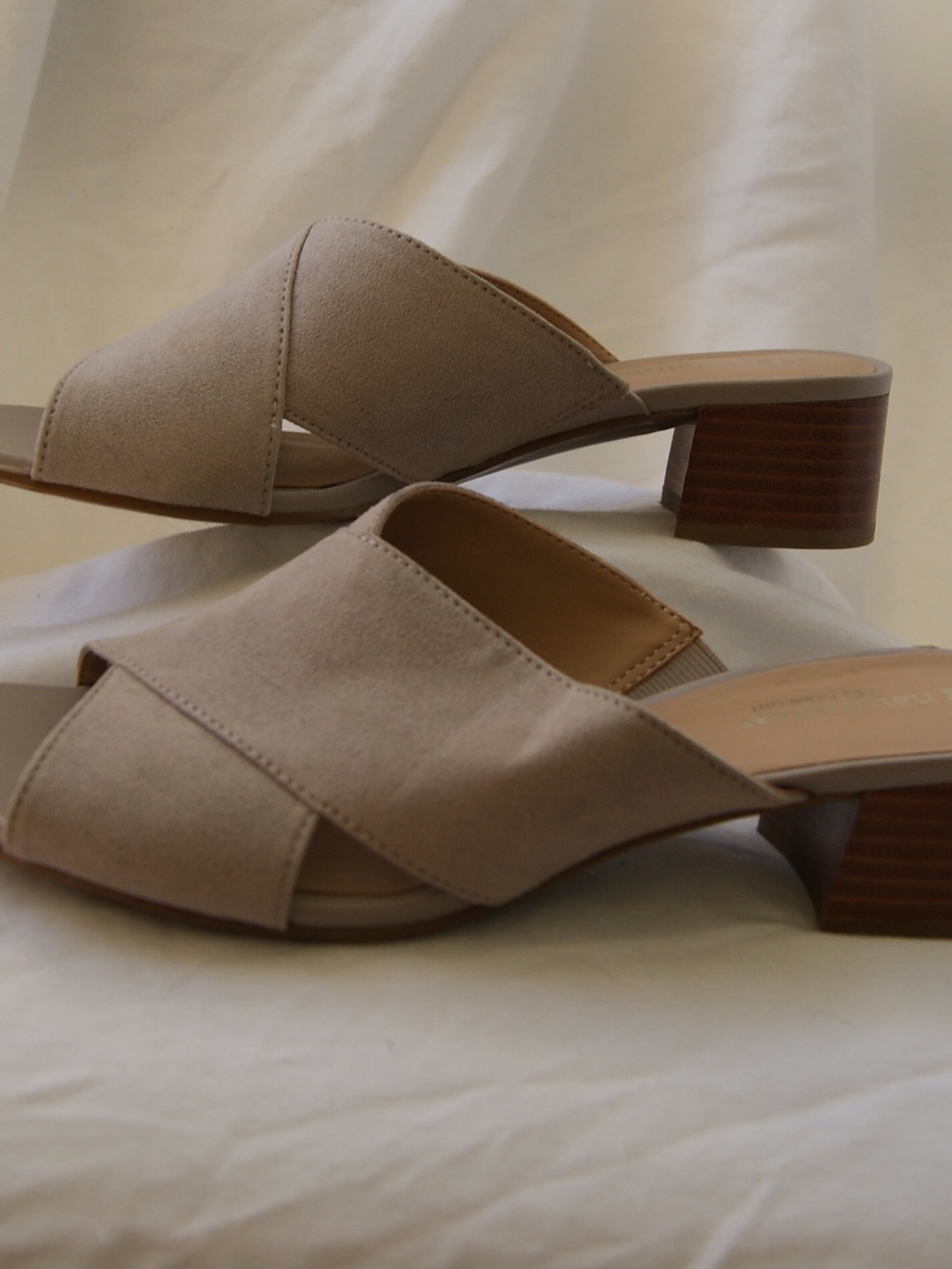 Aurielle Taupe faux Suede Crisscross Low Heel Mules by Naturalizer